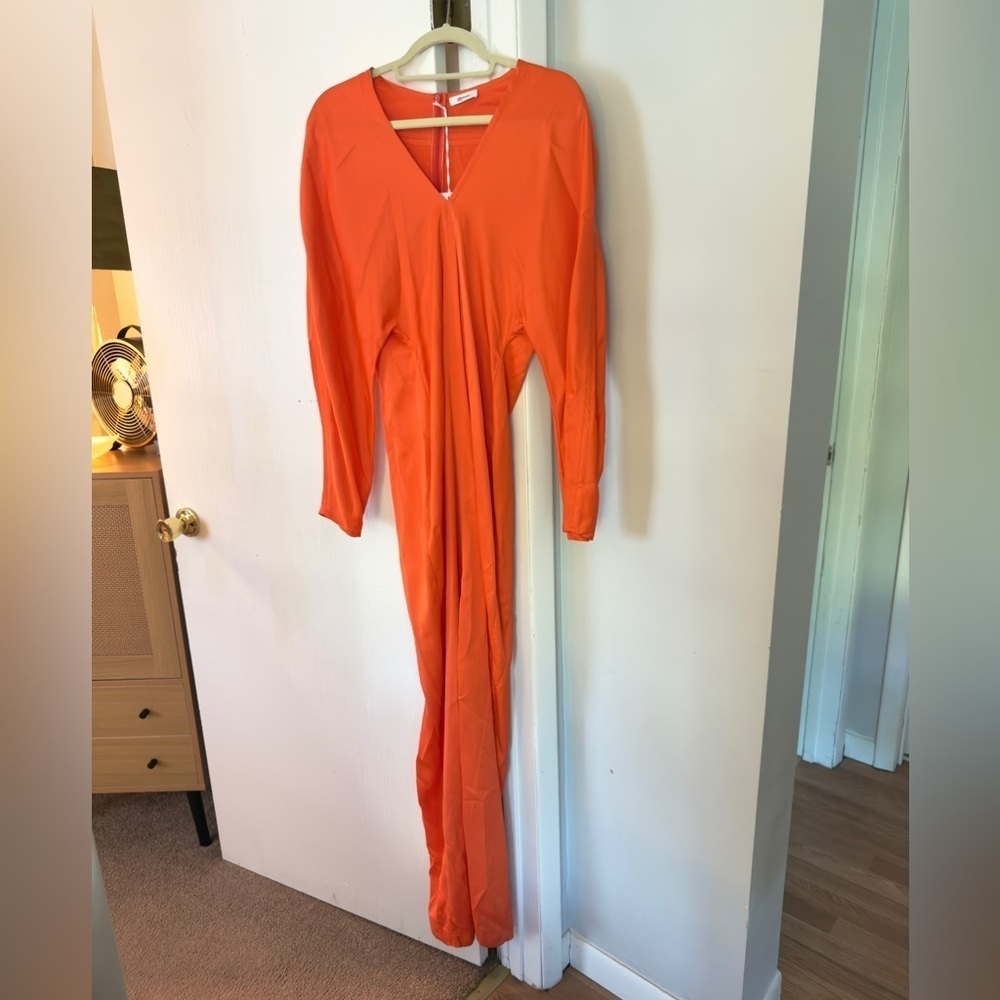 Ferragamo Long Sleeve V Neck Satin Gown - Picture 6 of 14